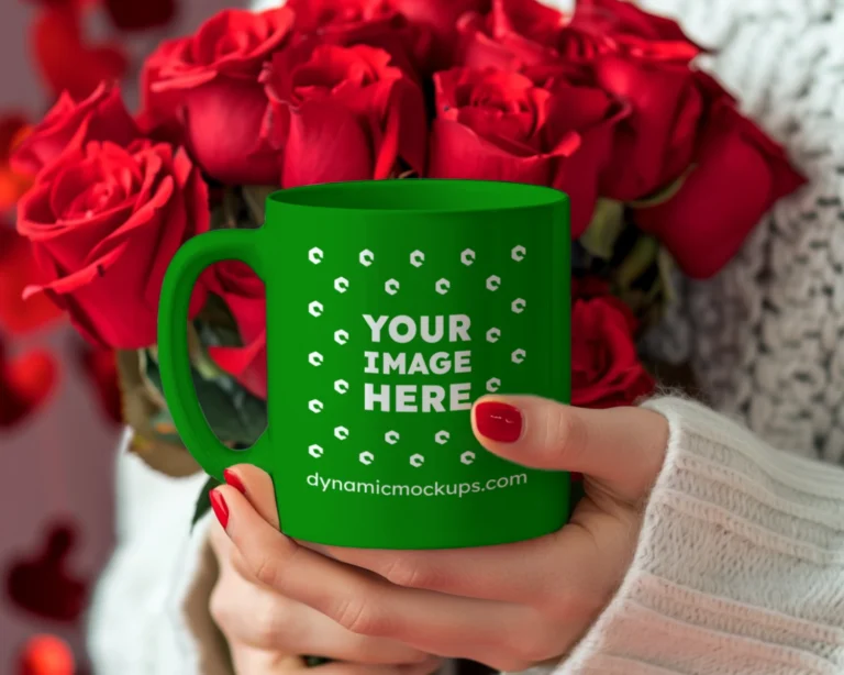 11oz Blank Green Ceramic Coffee Mug Mockup Template