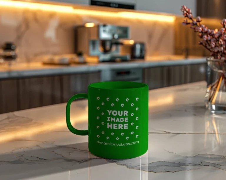 11oz Blank Green Ceramic Coffee Mug Mockup Template