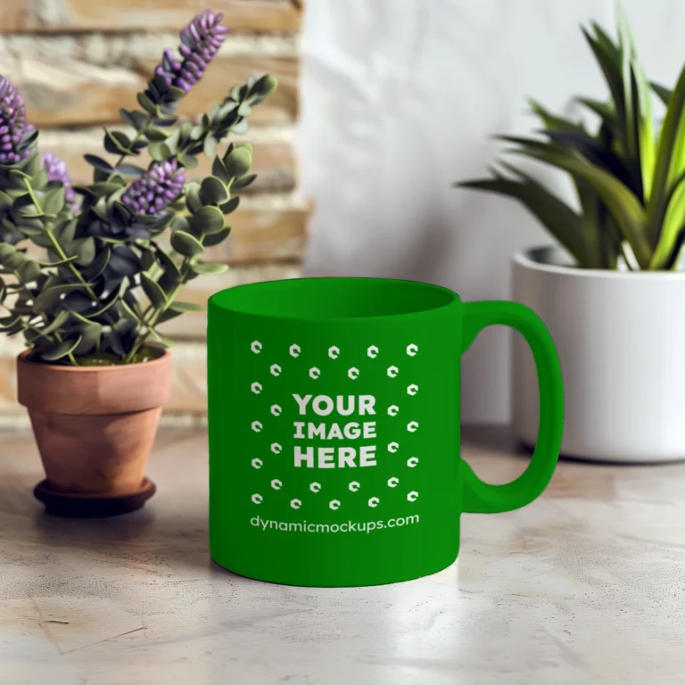 11oz Blank Green Ceramic Coffee Mug Mockup Template