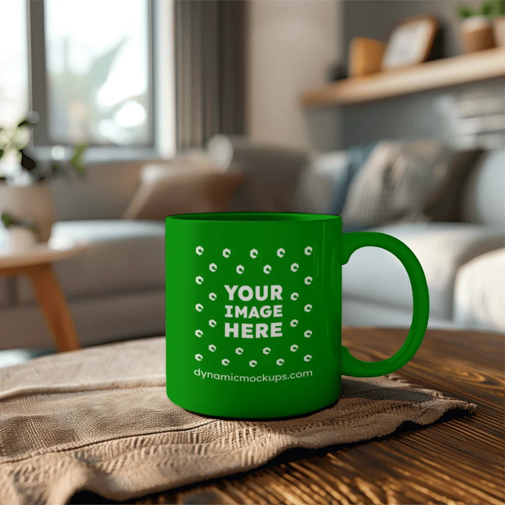 11oz Blank Green Ceramic Coffee Mug Mockup Template