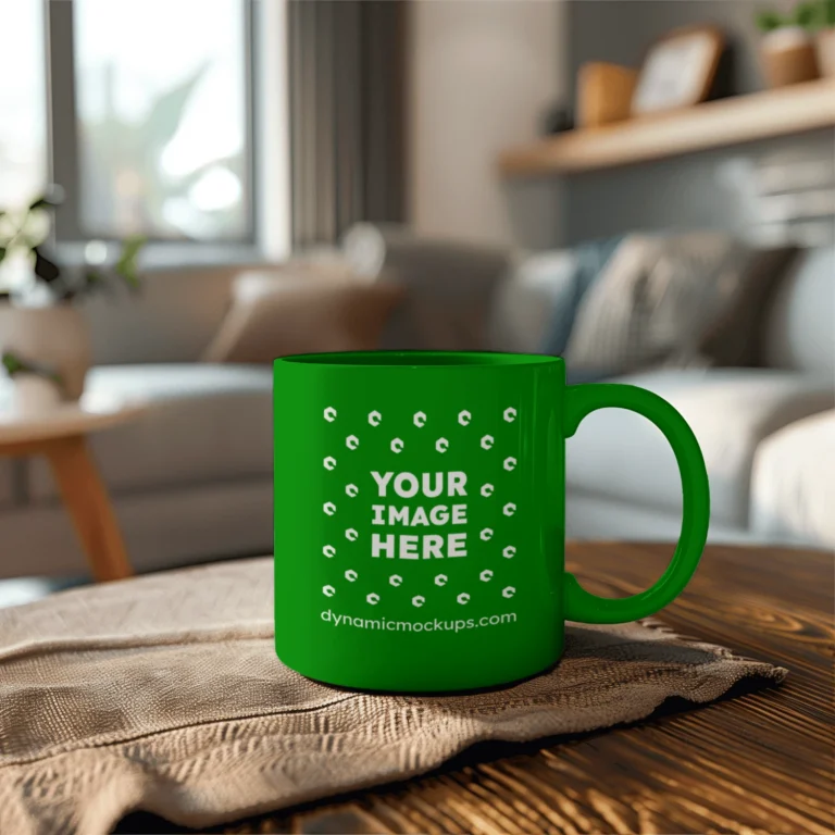11oz Blank Green Ceramic Coffee Mug Mockup Template