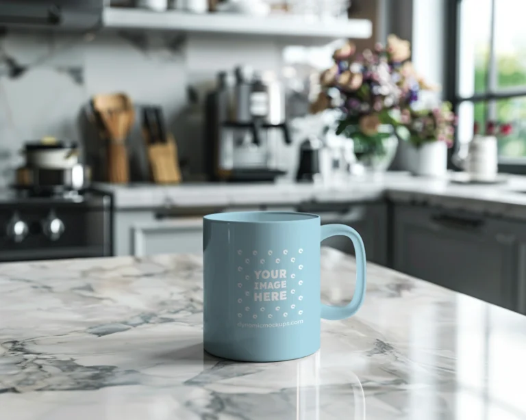11oz Blank Light Blue Ceramic Coffee Mug Mockup Template