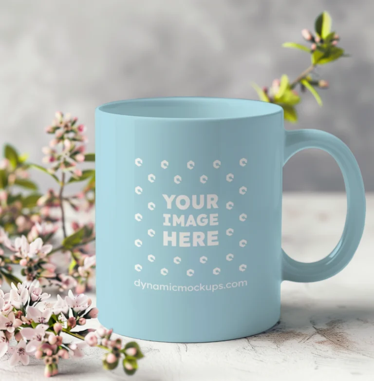 11oz Blank Light Blue Ceramic Coffee Mug Mockup Template