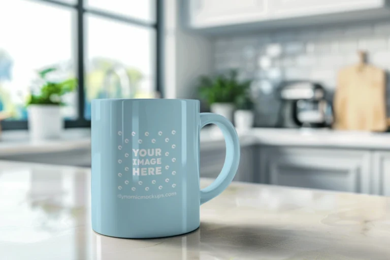 11oz Blank Light Blue Ceramic Coffee Mug Mockup Template