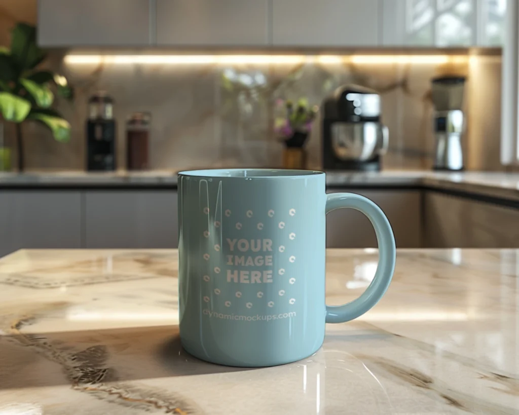 11oz Blank Light Blue Ceramic Coffee Mug Mockup Template