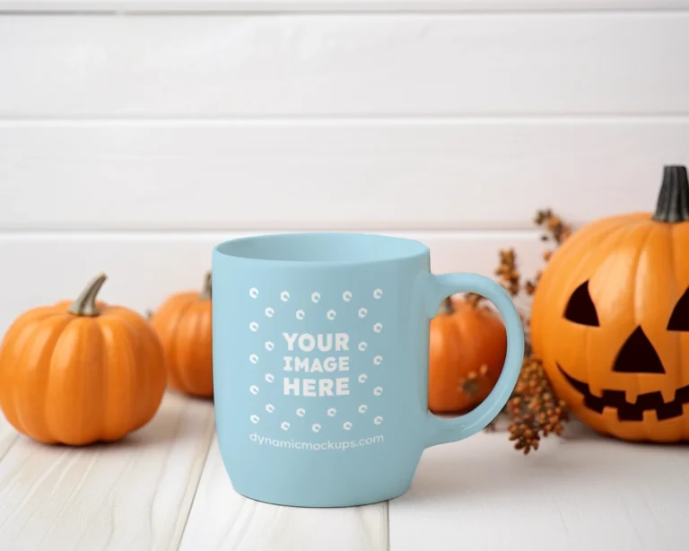 11oz Blank Light Blue Ceramic Coffee Mug Mockup Template