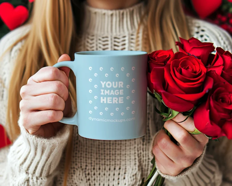 11oz Blank Light Blue Ceramic Coffee Mug Mockup Template