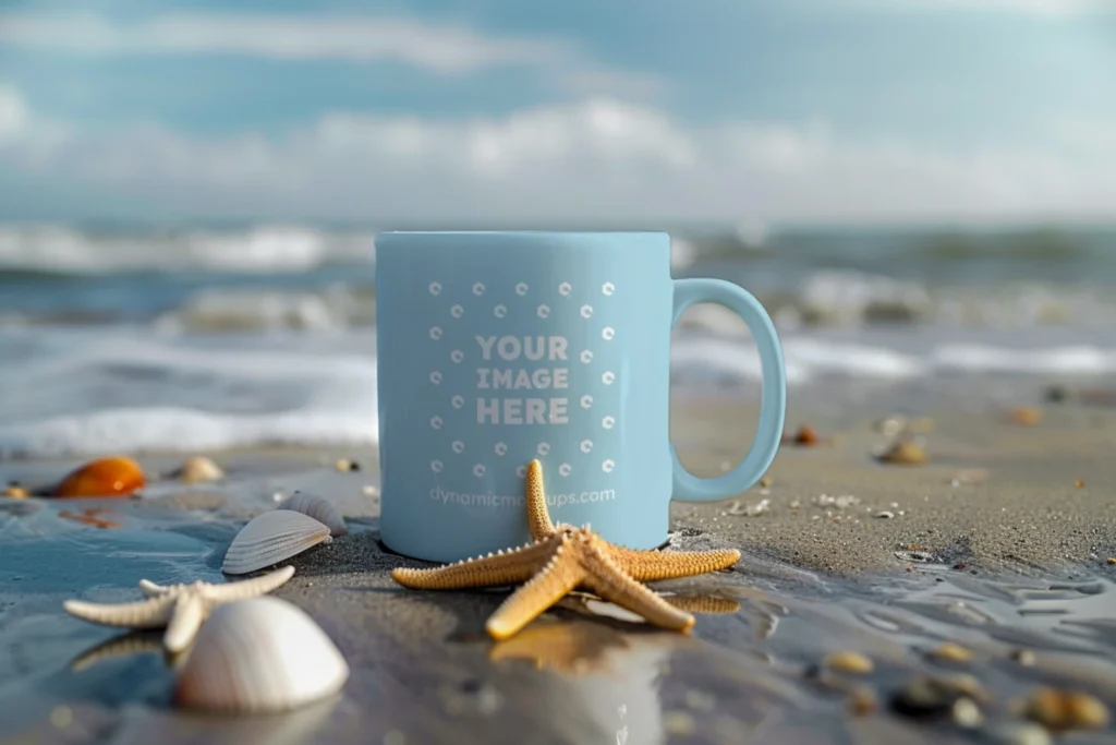 11oz Blank Light Blue Ceramic Coffee Mug Mockup Template