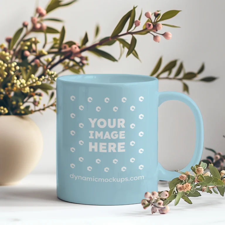 11oz Blank Light Blue Ceramic Coffee Mug Mockup Template