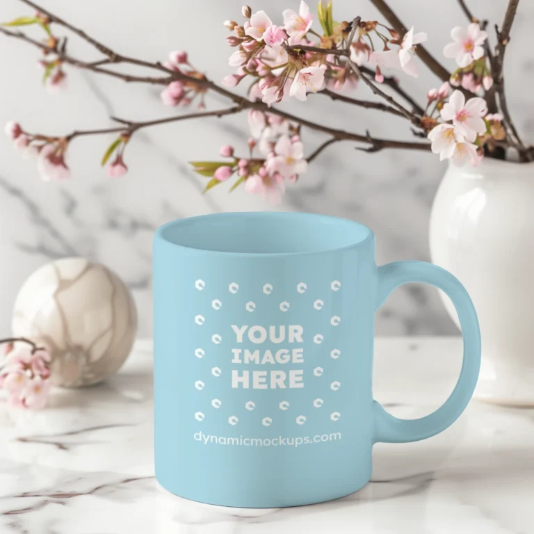 11oz Blank Light Blue Ceramic Coffee Mug Mockup Template