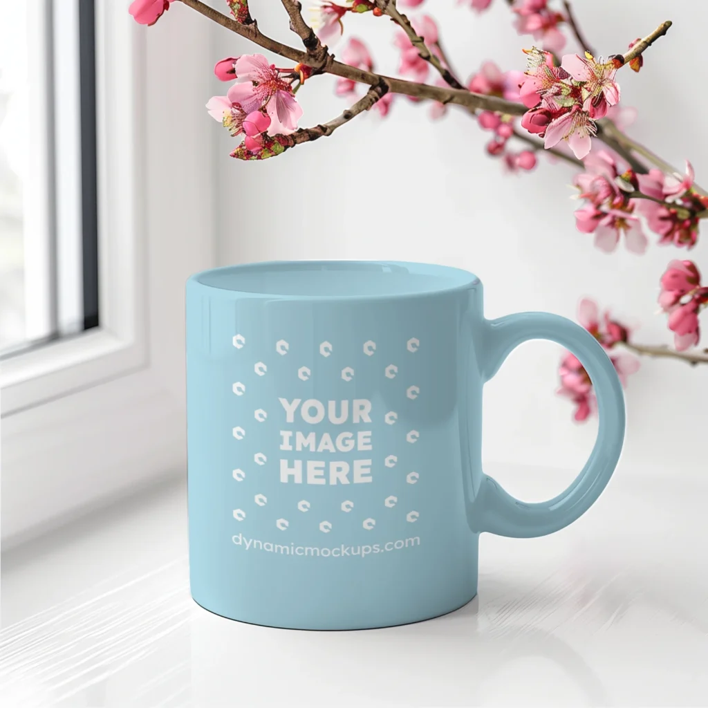 11oz Blank Light Blue Ceramic Coffee Mug Mockup Template