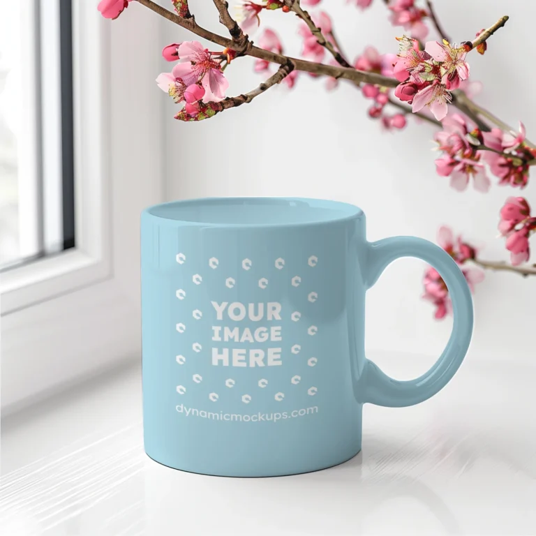 11oz Blank Light Blue Ceramic Coffee Mug Mockup Template