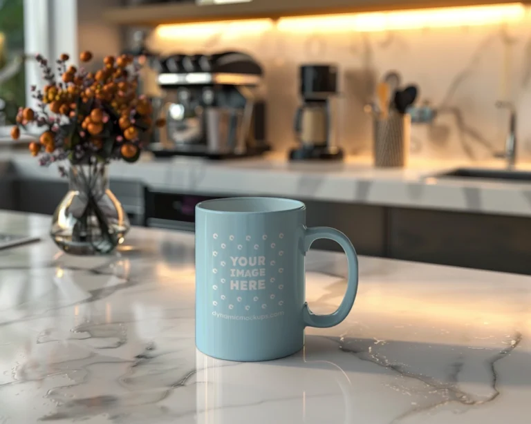 11oz Blank Light Blue Ceramic Coffee Mug Mockup Template