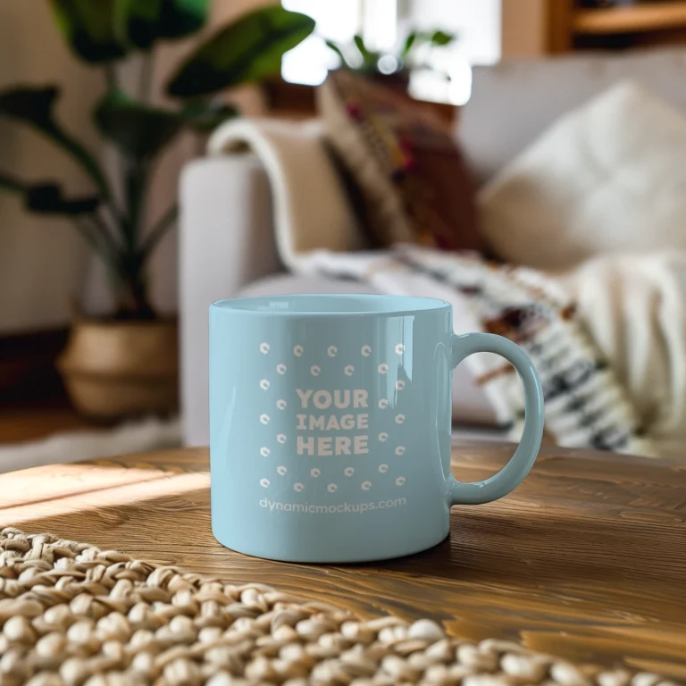 11oz Blank Light Blue Ceramic Coffee Mug Mockup Template