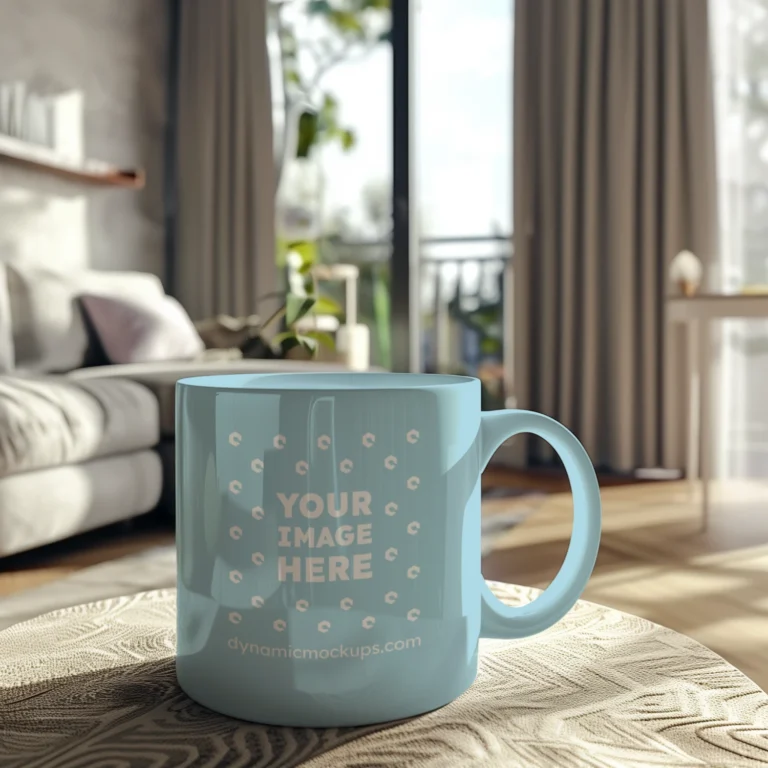 11oz Blank Light Blue Ceramic Coffee Mug Mockup Template