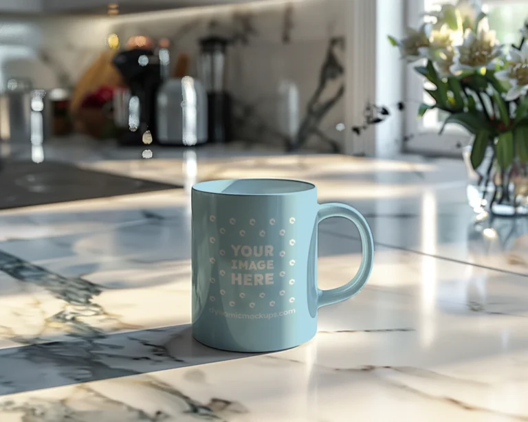 11oz Blank Light Blue Ceramic Coffee Mug Mockup Template