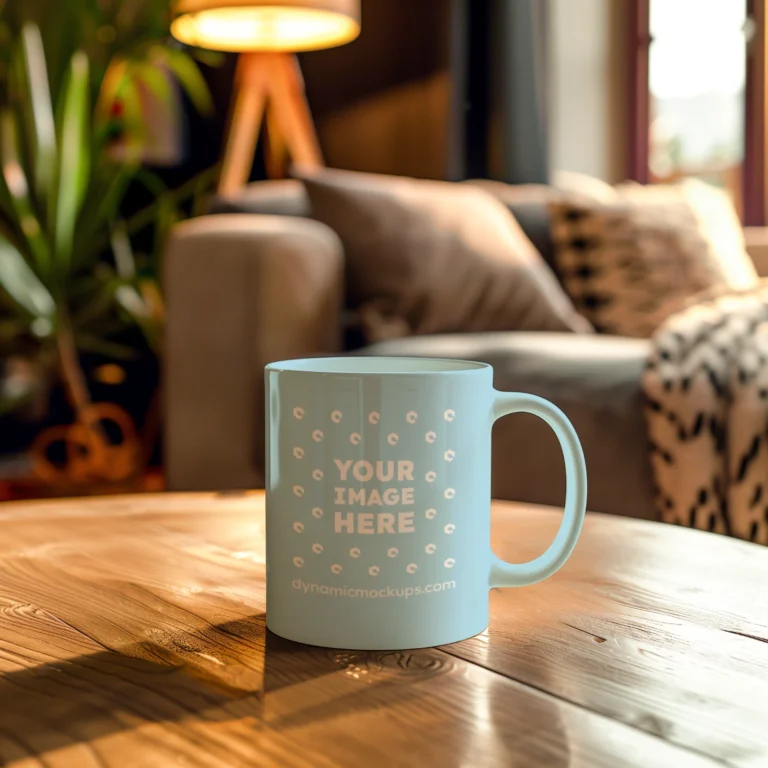 11oz Blank Light Blue Ceramic Coffee Mug Mockup Template
