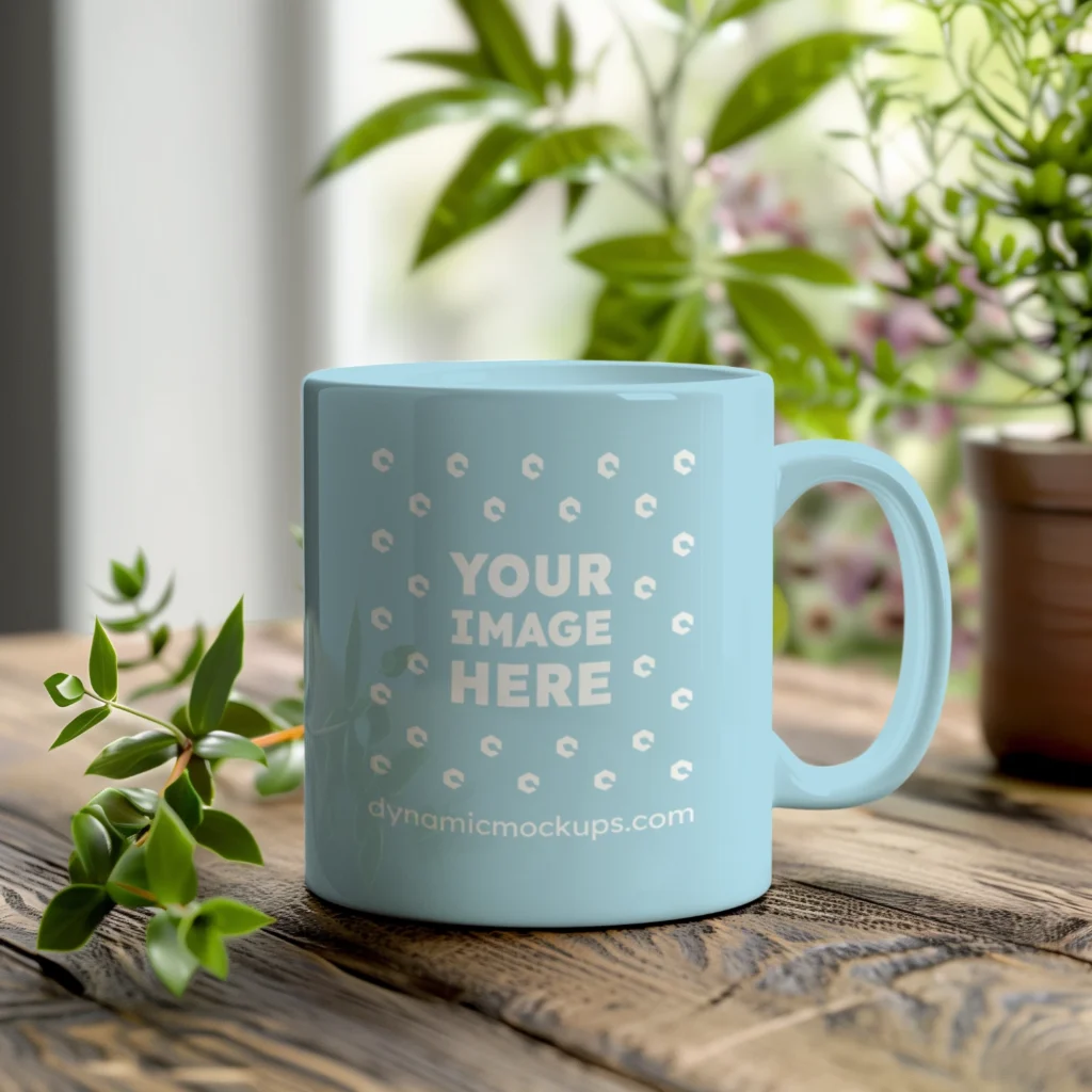 11oz Blank Light Blue Ceramic Coffee Mug Mockup Template