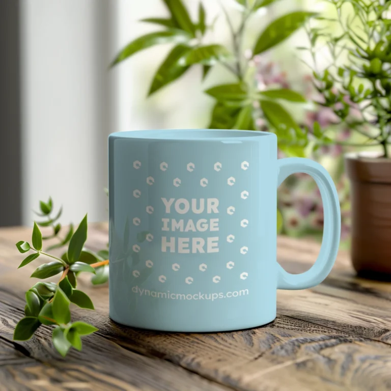 11oz Blank Light Blue Ceramic Coffee Mug Mockup Template