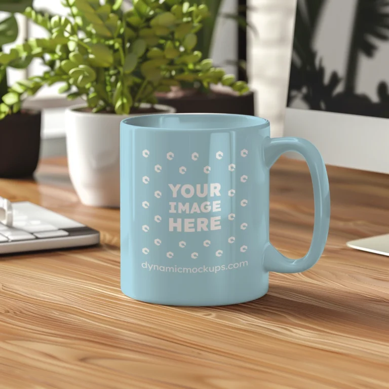 11oz Blank Light Blue Ceramic Coffee Mug Mockup Template