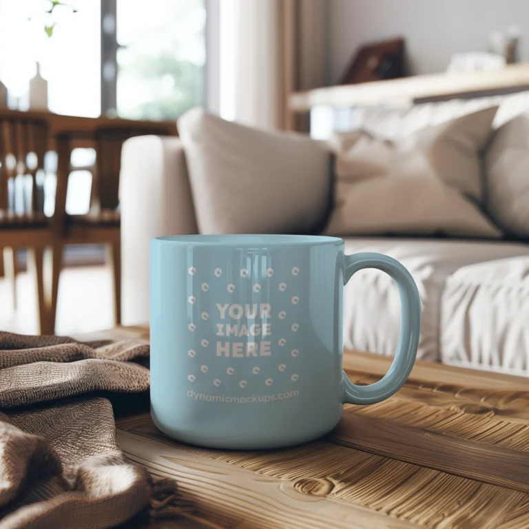 11oz Blank Light Blue Ceramic Coffee Mug Mockup Template