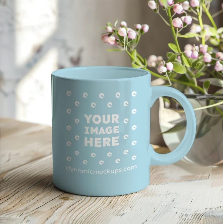 11oz Blank Light Blue Ceramic Coffee Mug Mockup Template
