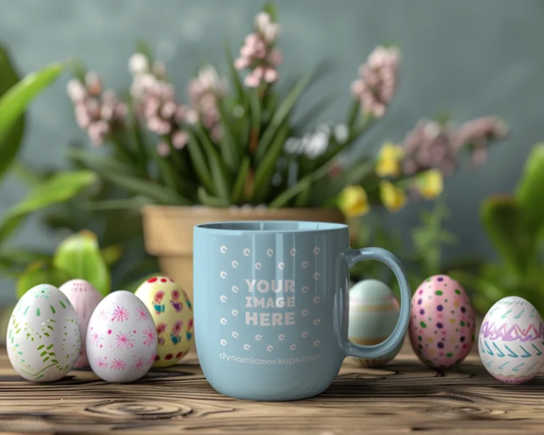 11oz Blank Light Blue Ceramic Coffee Mug Mockup Template