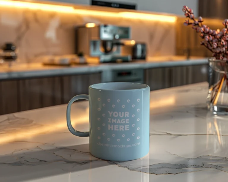 11oz Blank Light Blue Ceramic Coffee Mug Mockup Template