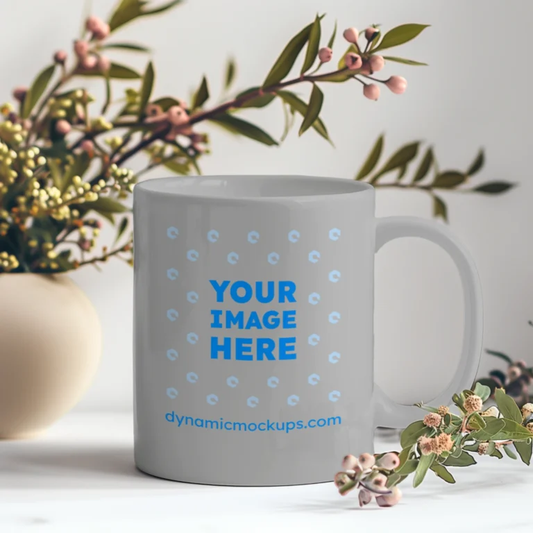 11oz Blank Light Gray Ceramic Coffee Mug Mockup Template