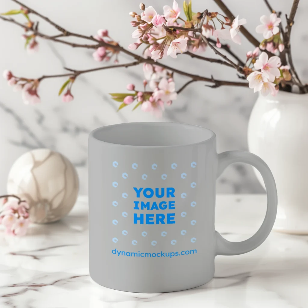 11oz Blank Light Gray Ceramic Coffee Mug Mockup Template