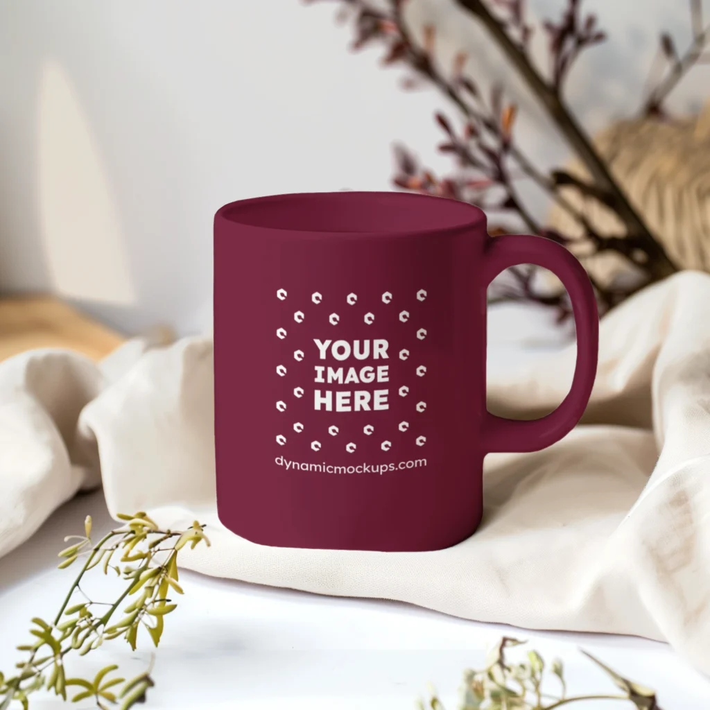 11oz Blank Maroon Ceramic Coffee Mug Mockup Template
