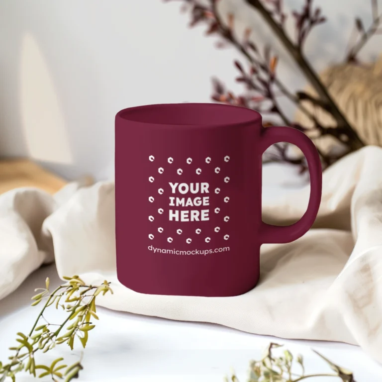 11oz Blank Maroon Ceramic Coffee Mug Mockup Template