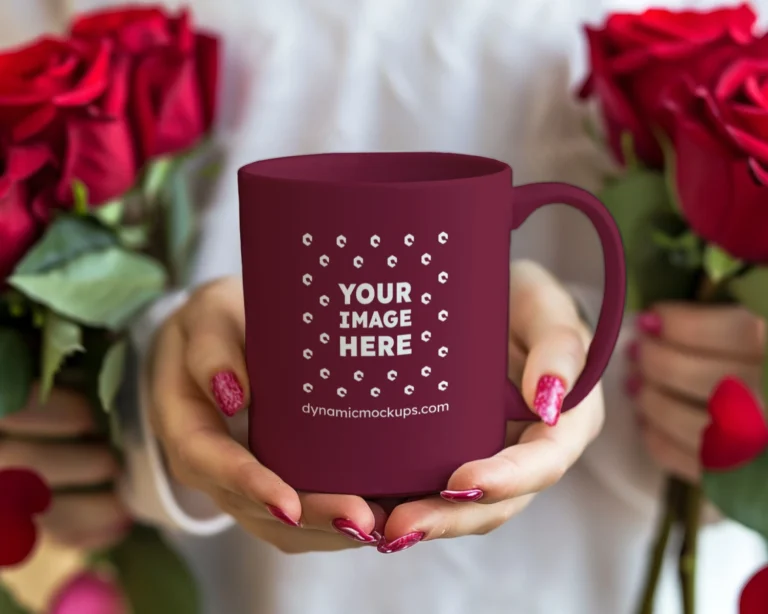 11oz Blank Maroon Ceramic Coffee Mug Mockup Template