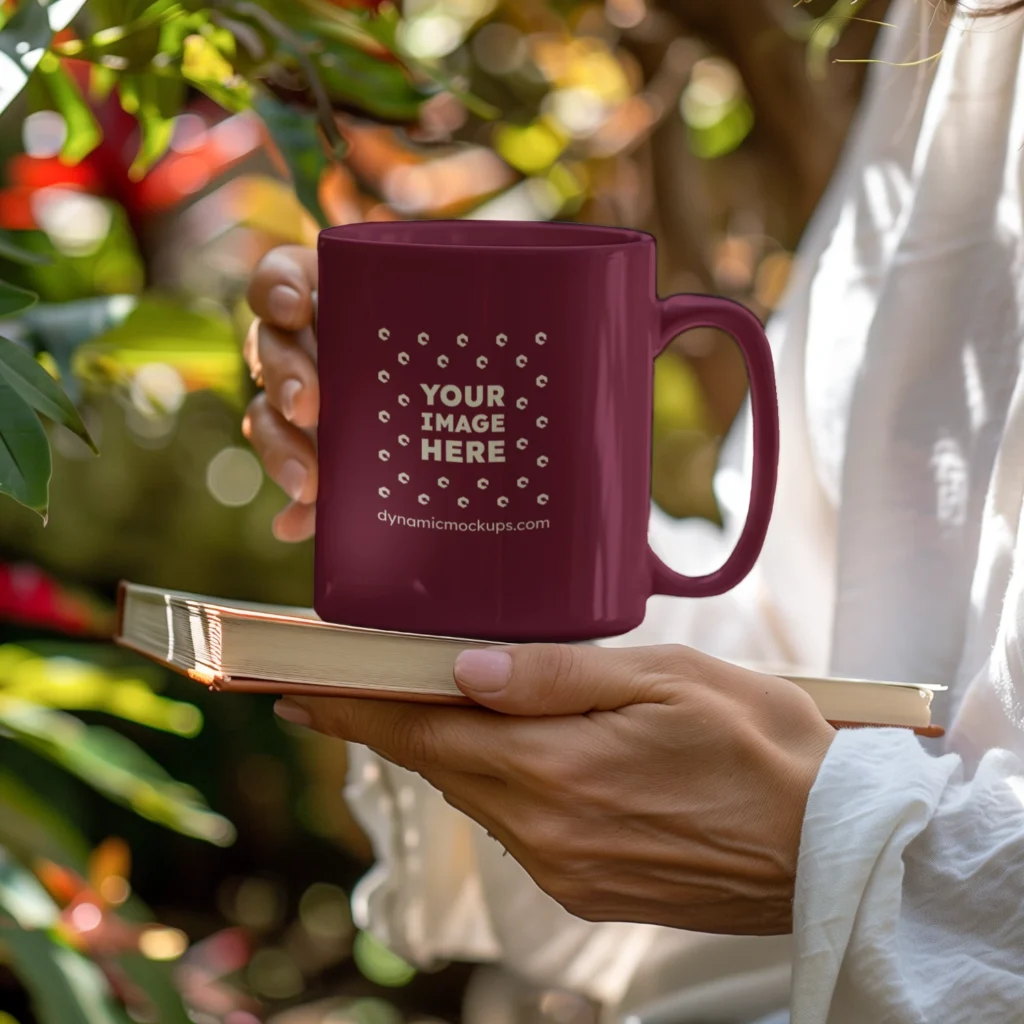 11oz Blank Maroon Ceramic Coffee Mug Mockup Template