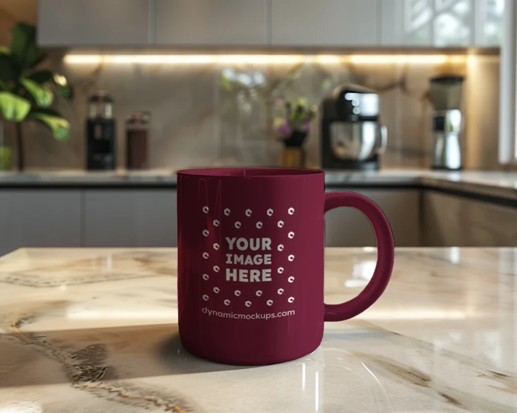 11oz Blank Maroon Ceramic Coffee Mug Mockup Template