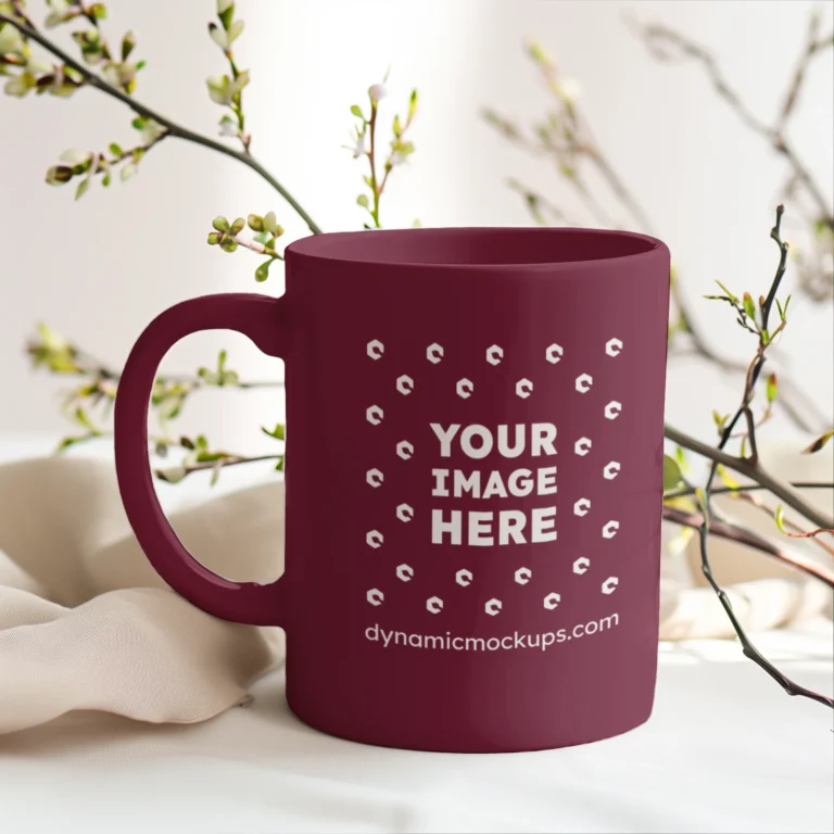 11oz Blank Maroon Ceramic Coffee Mug Mockup Template