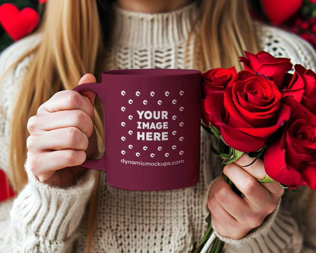 11oz Blank Maroon Ceramic Coffee Mug Mockup Template