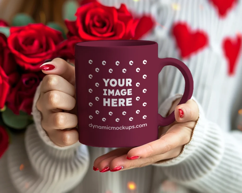 11oz Blank Maroon Ceramic Coffee Mug Mockup Template