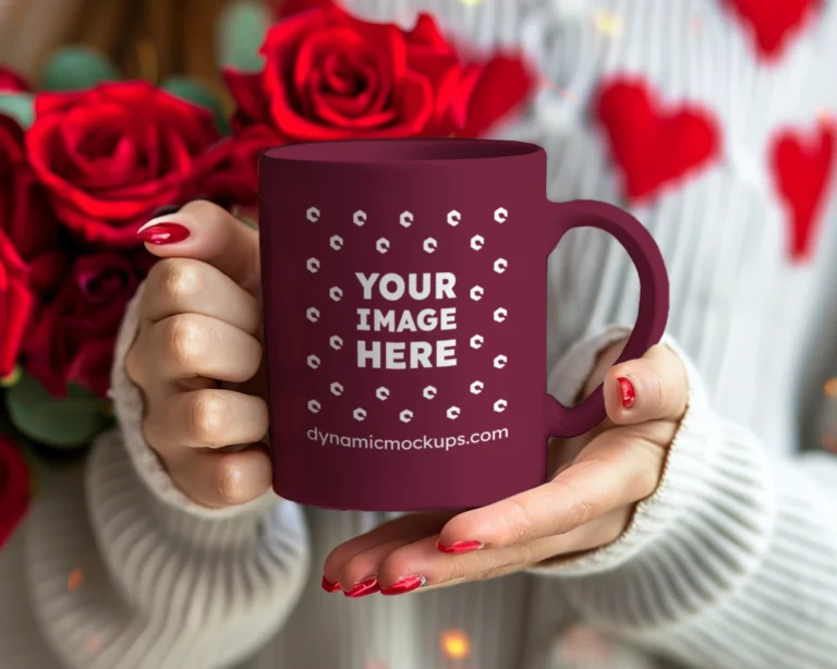 11oz Blank Maroon Ceramic Coffee Mug Mockup Template