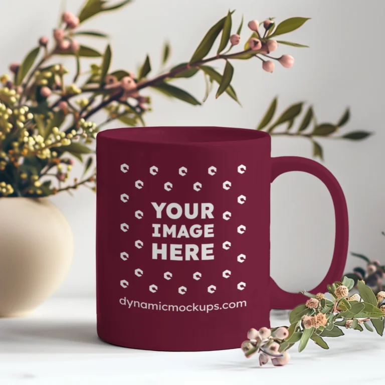 11oz Blank Maroon Ceramic Coffee Mug Mockup Template