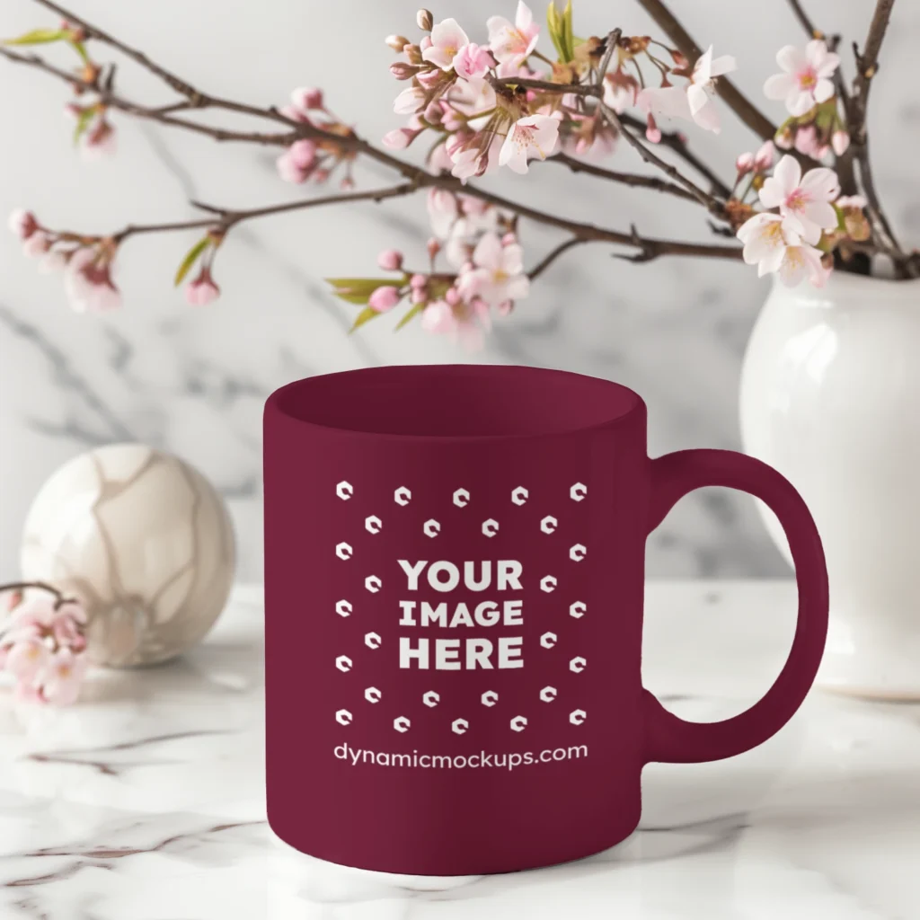 11oz Blank Maroon Ceramic Coffee Mug Mockup Template