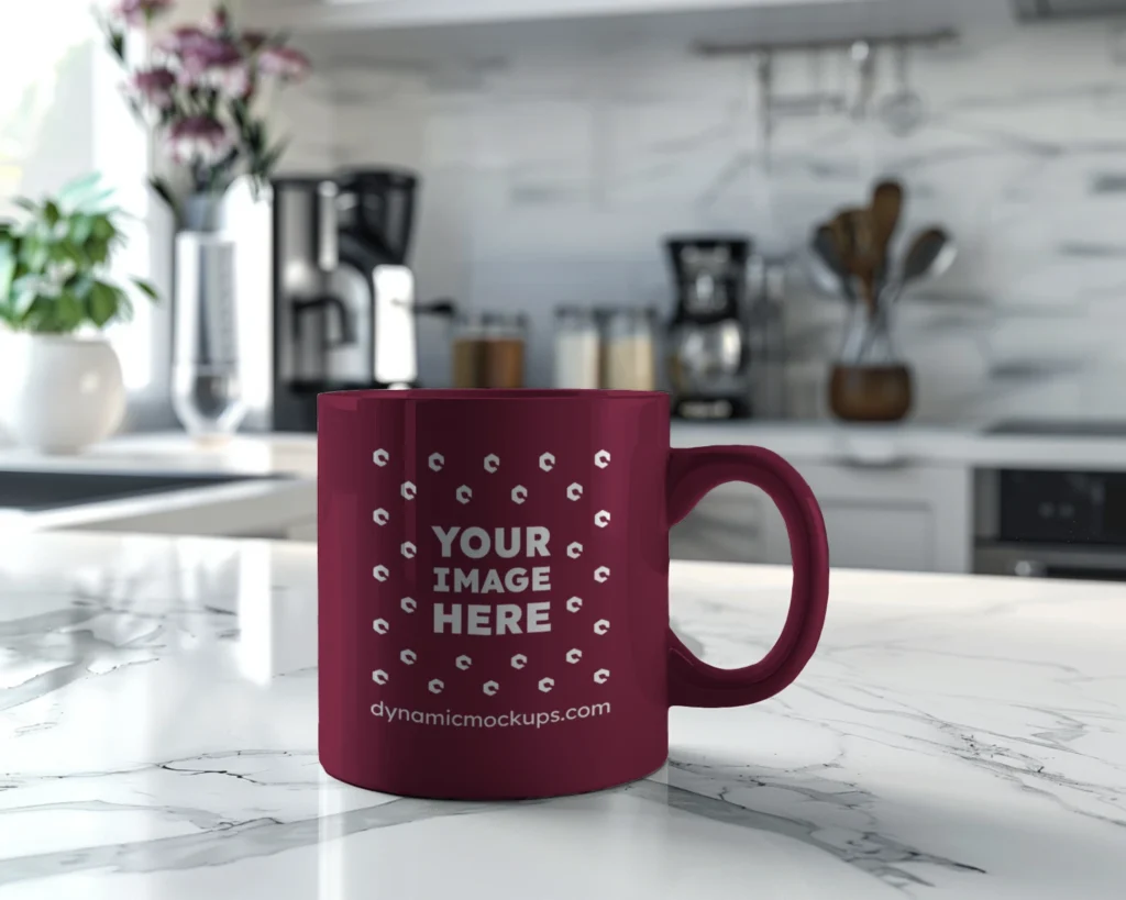 11oz Blank Maroon Ceramic Coffee Mug Mockup Template