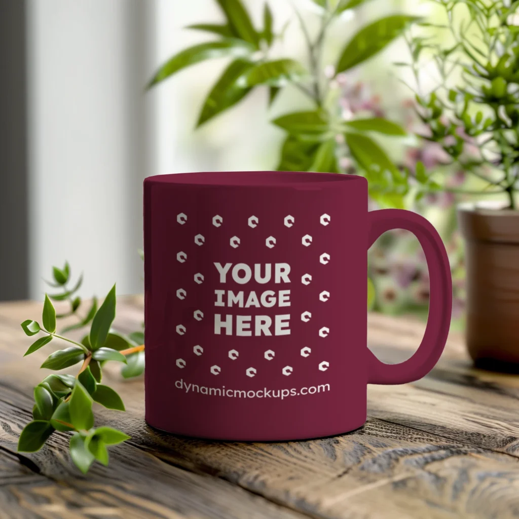 11oz Blank Maroon Ceramic Coffee Mug Mockup Template