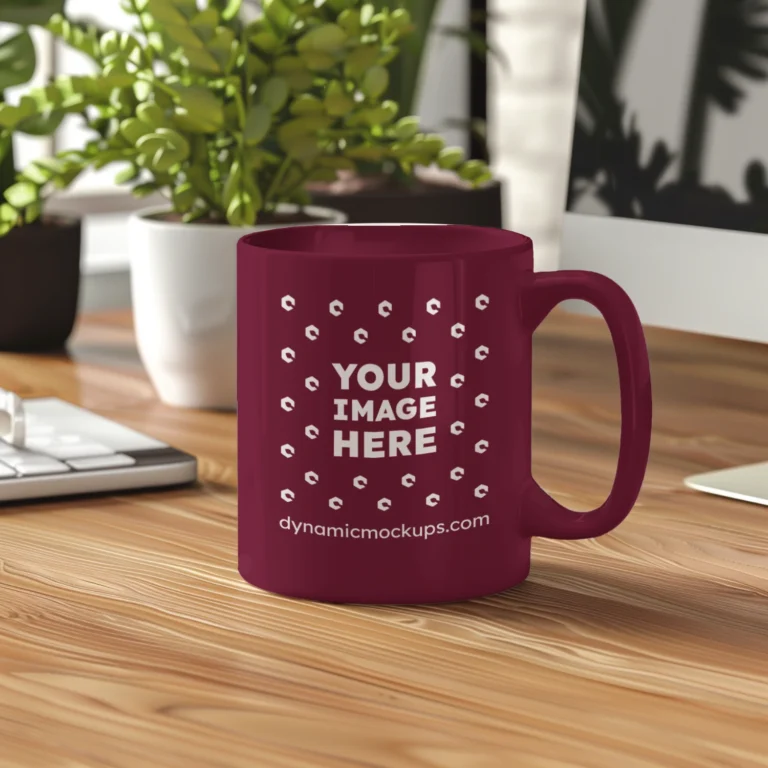 11oz Blank Maroon Ceramic Coffee Mug Mockup Template