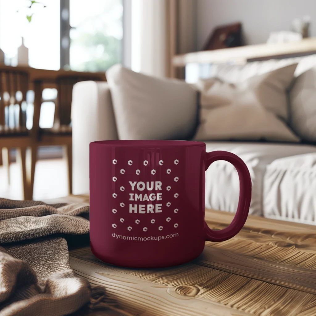 11oz Blank Maroon Ceramic Coffee Mug Mockup Template