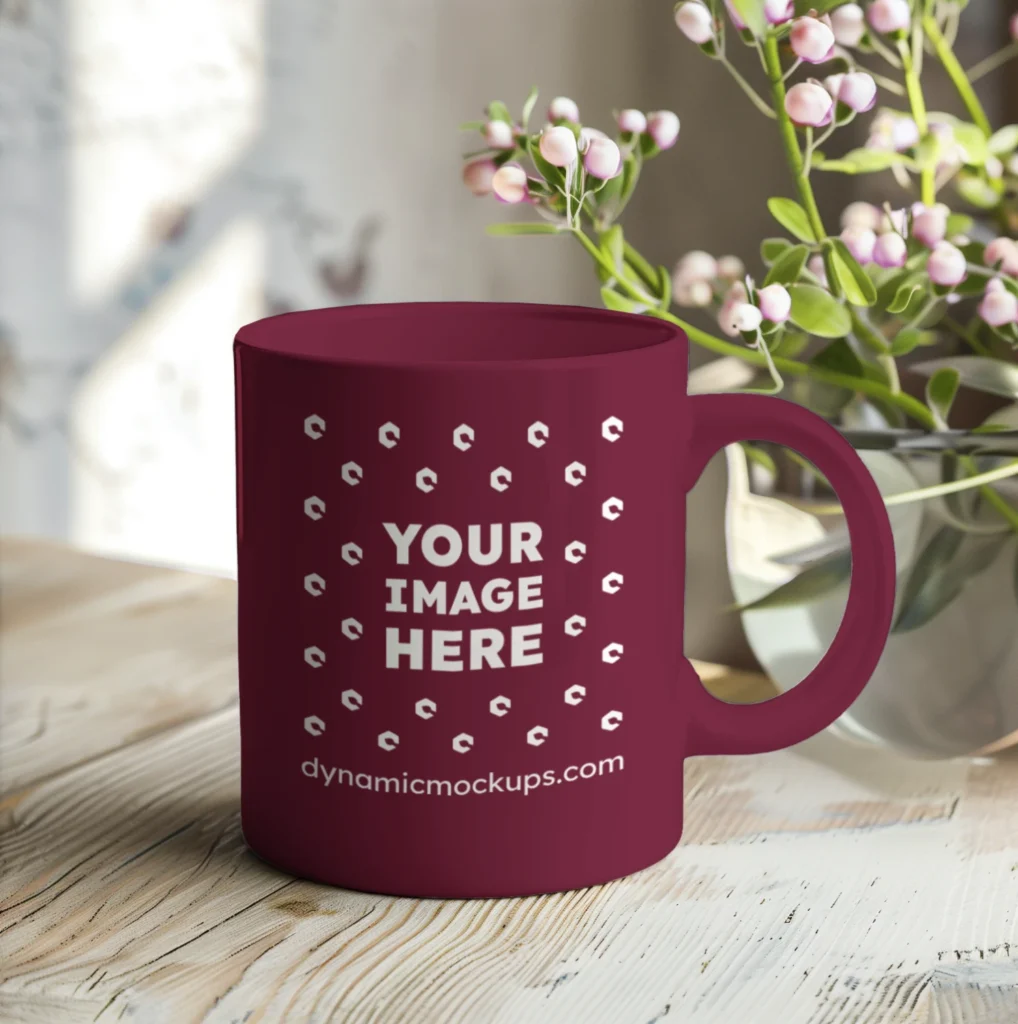 11oz Blank Maroon Ceramic Coffee Mug Mockup Template