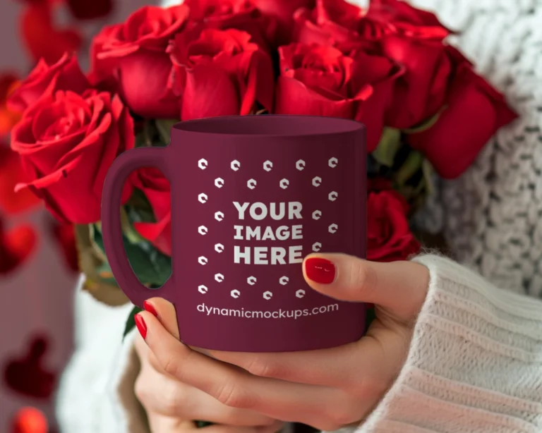 11oz Blank Maroon Ceramic Coffee Mug Mockup Template