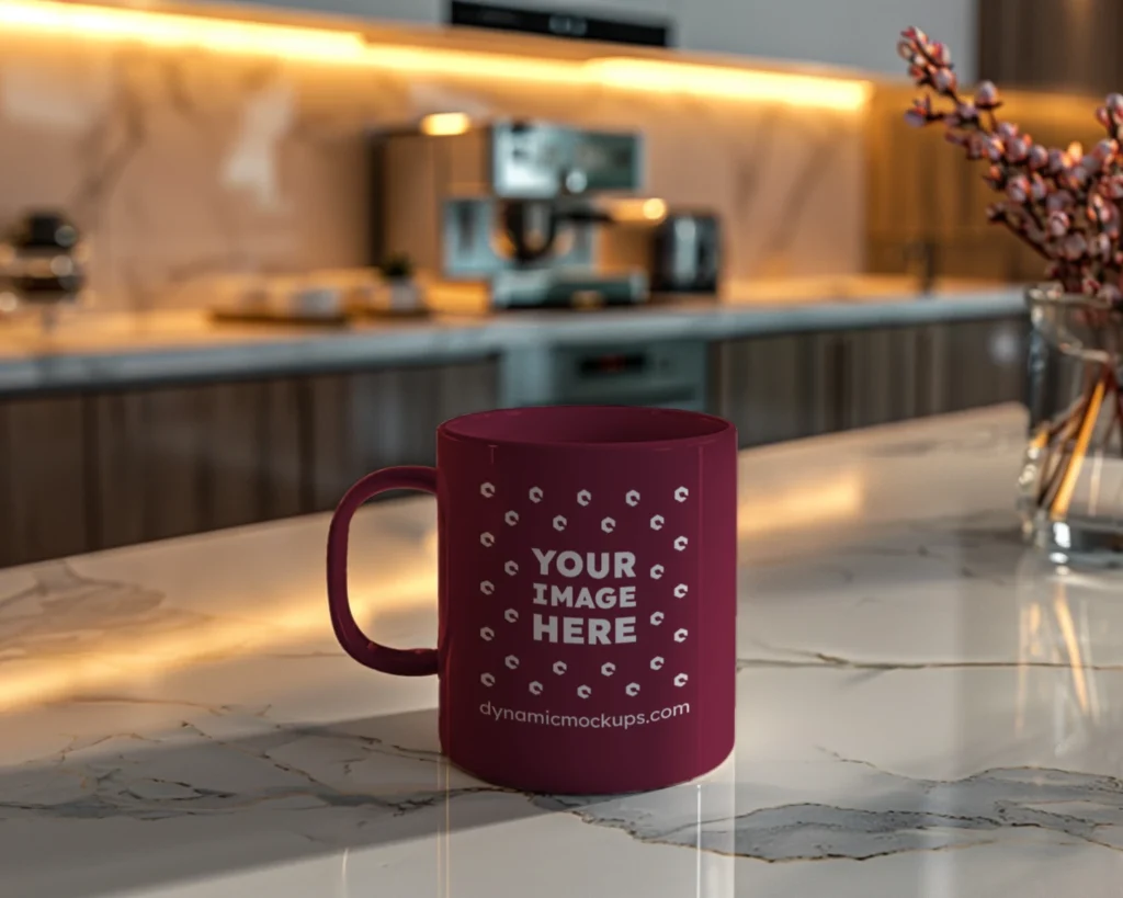 11oz Blank Maroon Ceramic Coffee Mug Mockup Template