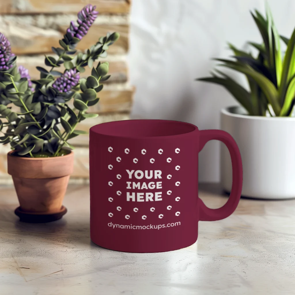 11oz Blank Maroon Ceramic Coffee Mug Mockup Template