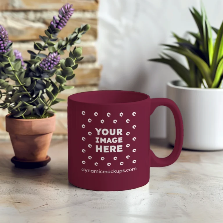 11oz Blank Maroon Ceramic Coffee Mug Mockup Template